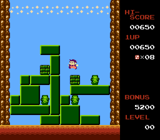 Desert Escape on NES: a player jumping between falling green blocks