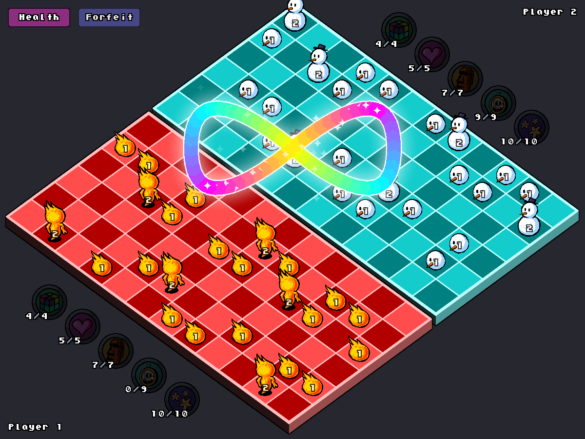Ethereals board with opposing teams of pieces and spell controls