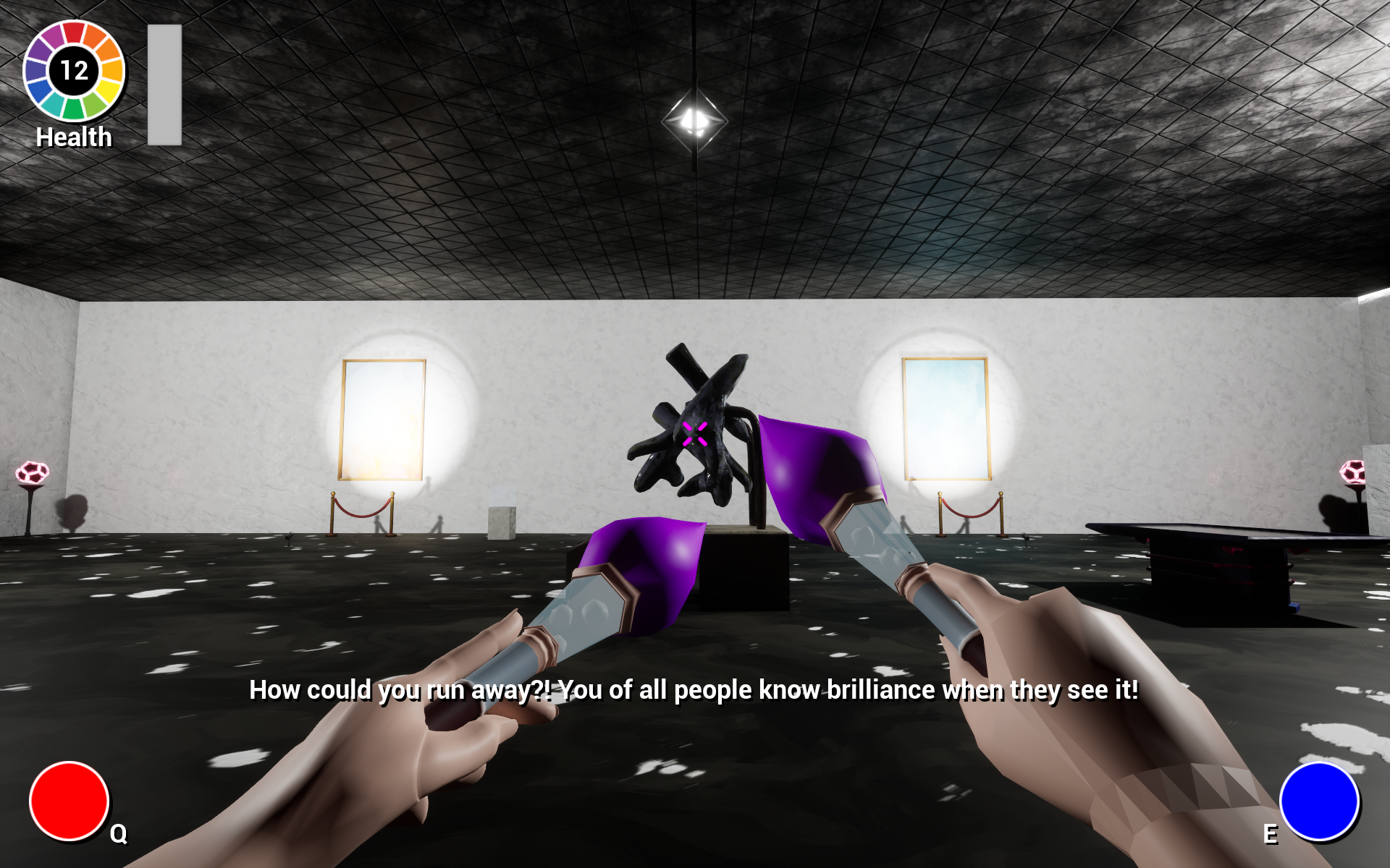 First-person gameplay in Primary, with colored paintbrushes