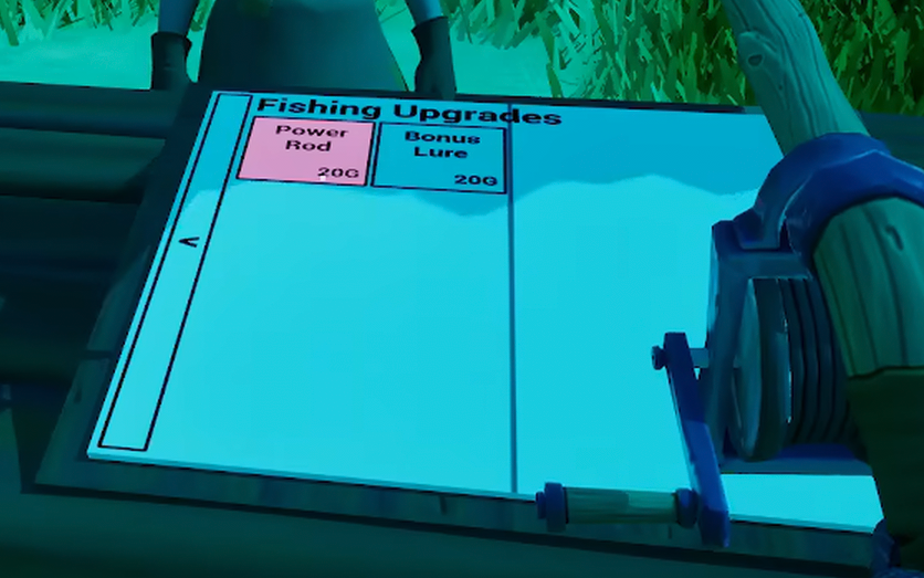 Tidebound’s shop board displaying fishing upgrades and their prices in a 2D menu within the 3D scene